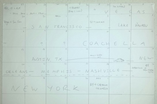 My hand-drawn calendar itinerary