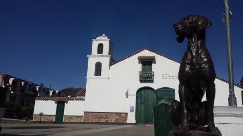 Church of San Roque in Sucre with its dog statues at the entranc.e