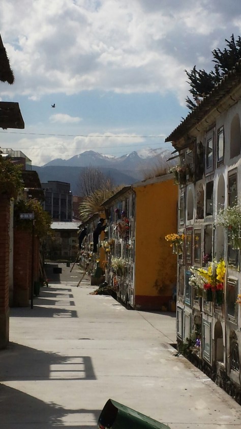 The mountains of La Paz create a cool backdrop to that side of the cemetery.