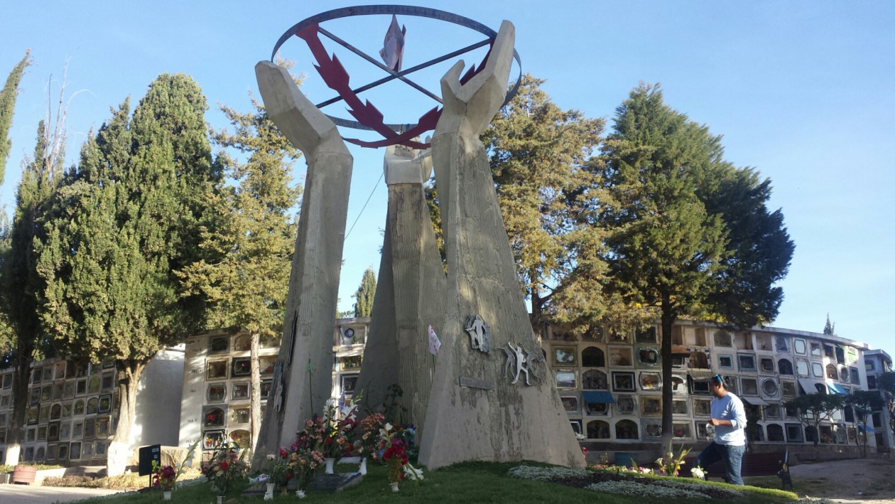 The memorial to the three people who died during protests to retain Sucre as Bolivia's capital. One was a doctor and a friend of V's father.