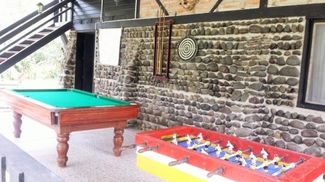 If the designer positioned the tables to allow for long-range foosball shots into the corner pockets, MISSION ACCOMPLISHED